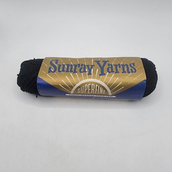 NOS Vintage Superfine Black Sunray Brand Yarn Virgin Wool Rayon One Ounce - Picture 1 of 5